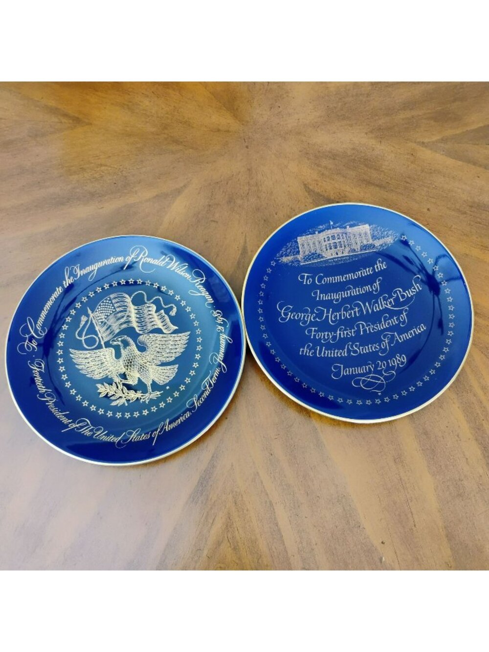 Fleetwood Collection Presidential Inaugural Plate Set Reagan & Bush Cobalt Gold